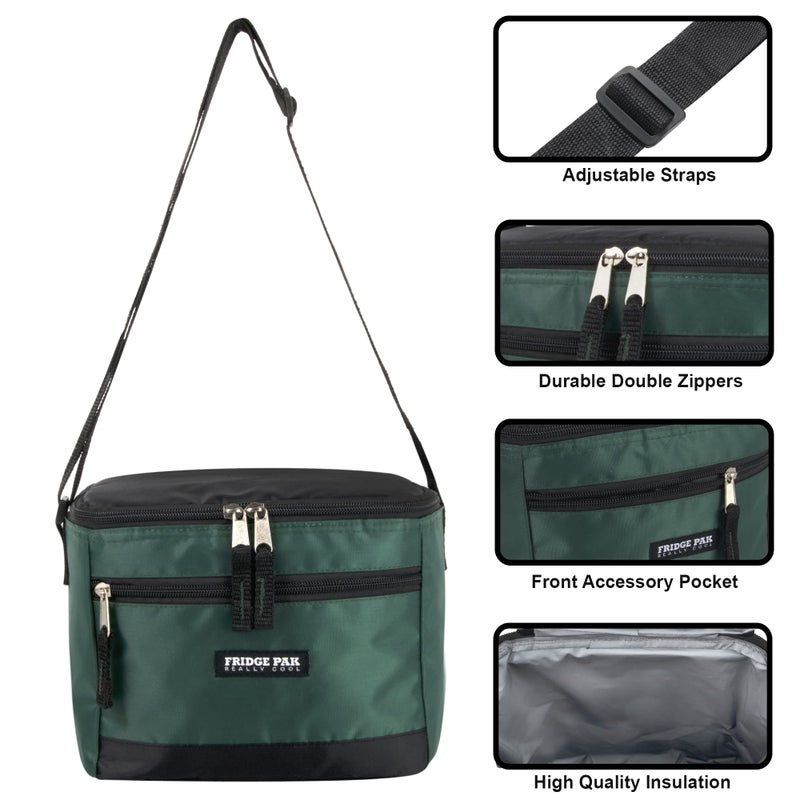 Fridge Pak 6 Can Cooler Bags Insulated Soft Cooler Lunch Bag for Men  Waterproof Leak Proof Cooler Bags Insulated (Black on Green) - Image 2
